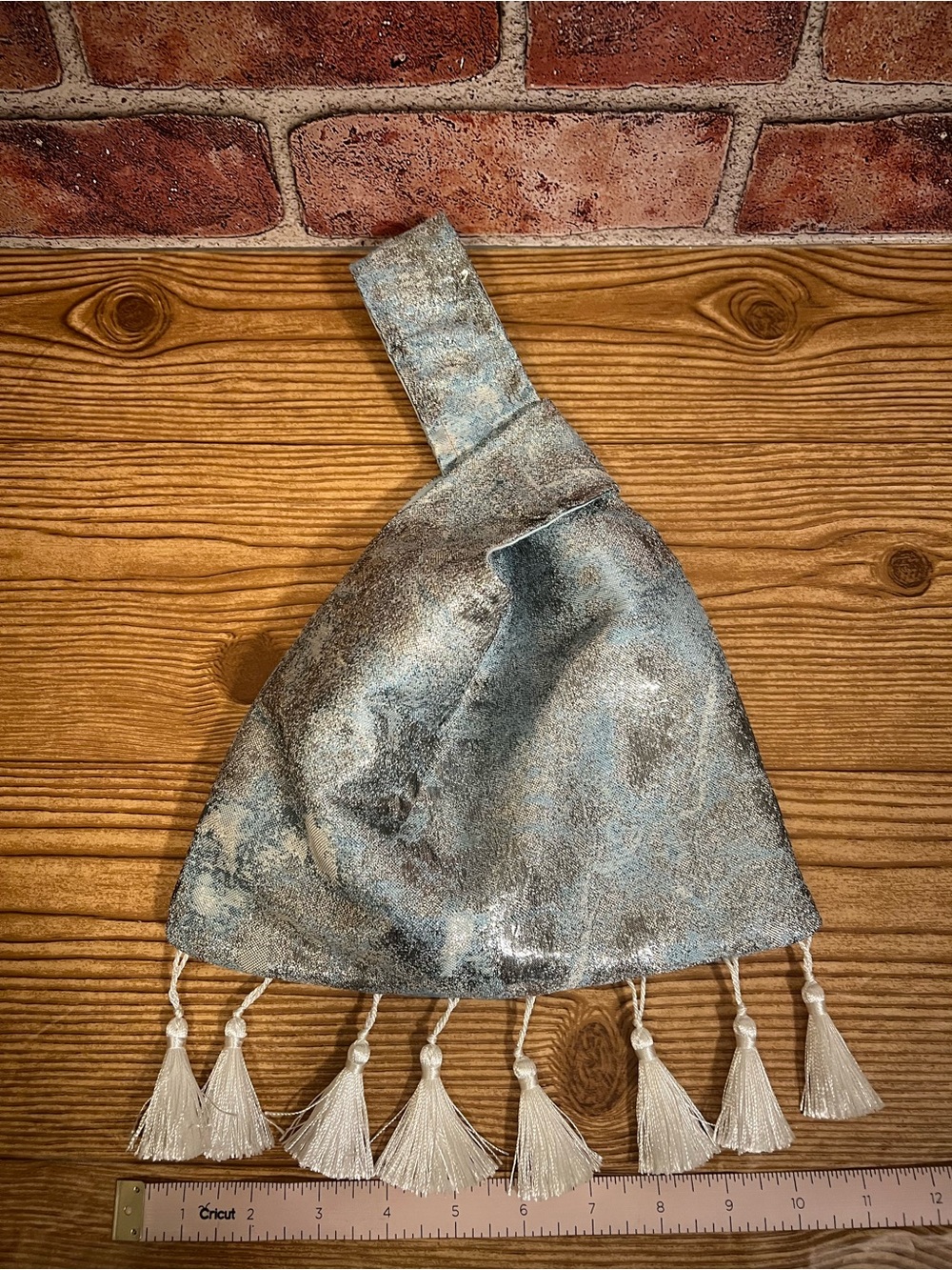 Handcrafted Blue-Silver Tassel Wristlet Bag Knot Bag